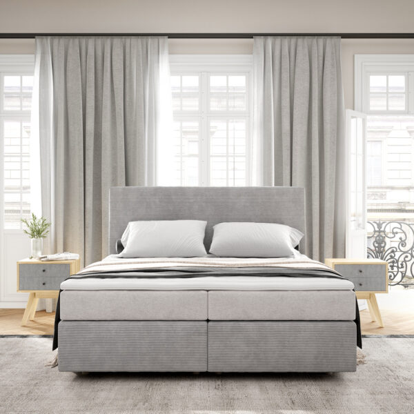 Postel Boxspring Dream-Well 160×200 cm manšestr stříbrošedý s taštičkovou pružinovou matrací a visco topperem