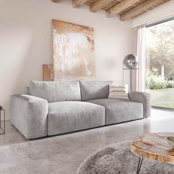 Velká pohovka Lanzo XL 270×125 cm Manšestrová Stříbrná Šedá