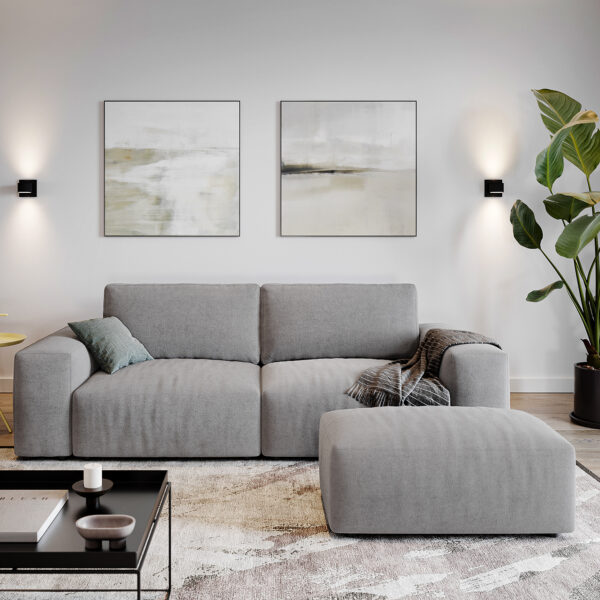 Velká pohovka Lanzo L 250×105 cm Mikrovlákno Šedá s taburetem