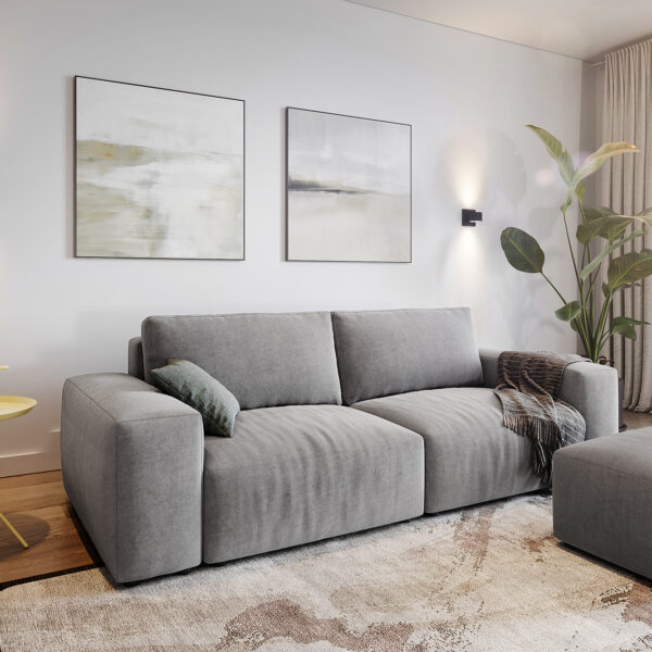 Velká pohovka Lanzo L 250×105 cm Mikrovlákno Šedá s taburetem