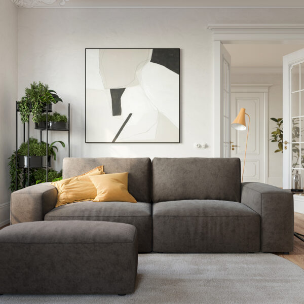Velká pohovka Lanzo L 250×105 cm z mikrovlákna Khaki Hnědá s taburetem