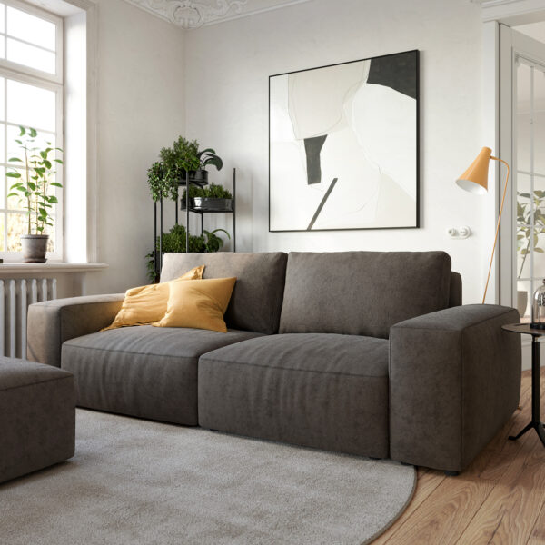 Velká pohovka Lanzo L 250×105 cm z mikrovlákna Khaki Hnědá s taburetem