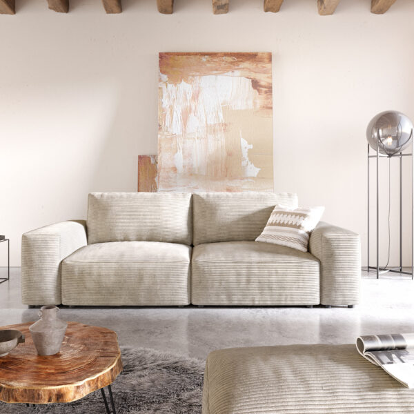 Velká pohovka Lanzo L 250×105 cm Manšestrová Béžová s taburetem