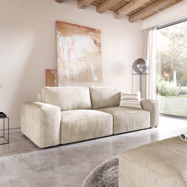Velká pohovka Lanzo L 250×105 cm Manšestrová Béžová s taburetem