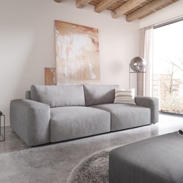 Velká pohovka Lanzo XL 270×125 cm z mikrovlákna Šedá s taburetem