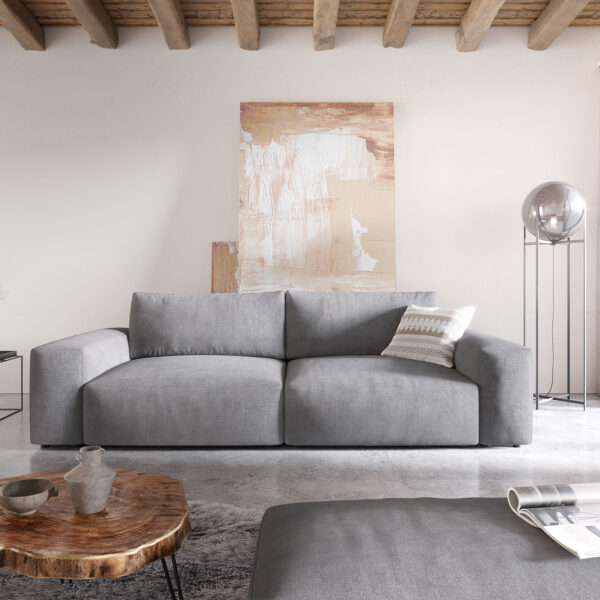 Velká pohovka Lanzo XL 270×125 cm z mikrovlákna Šedá s taburetem