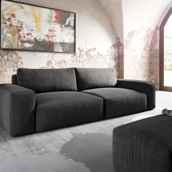 Velká pohovka Lanzo XL 270×125 cm z mikrovlákna Černá s taburetem