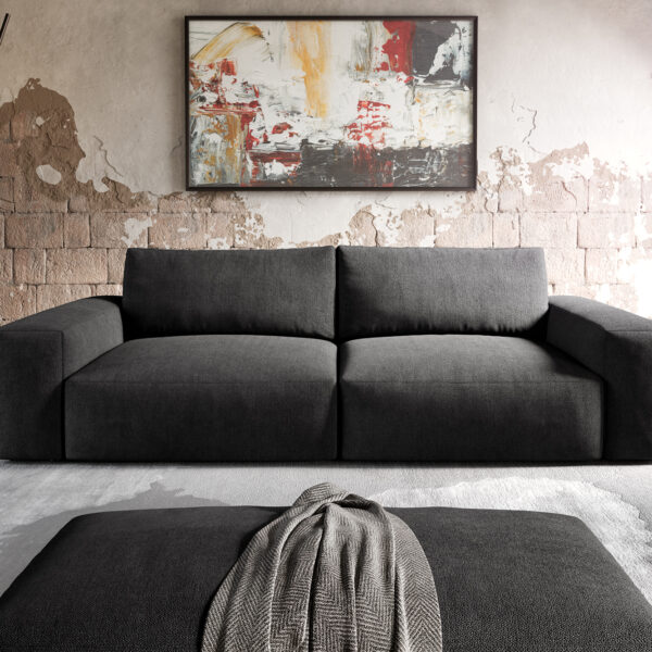 Velká pohovka Lanzo XL 270×125 cm z mikrovlákna Černá s taburetem