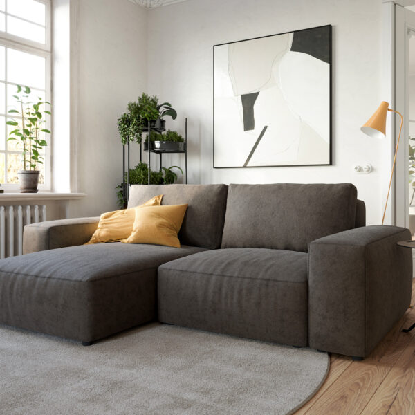 Rohová sedací souprava Lanzo L 260×160 cm Mikrovlákno khaki Hnědá Recamiere Variabilní