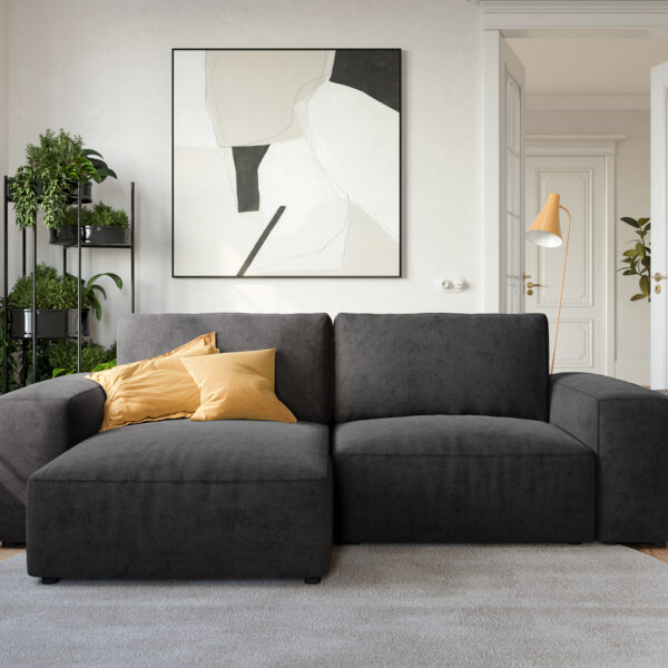 Rohová sedací souprava Lanzo L 260×160 cm Mikrovlákno Černá Variabilní polohování