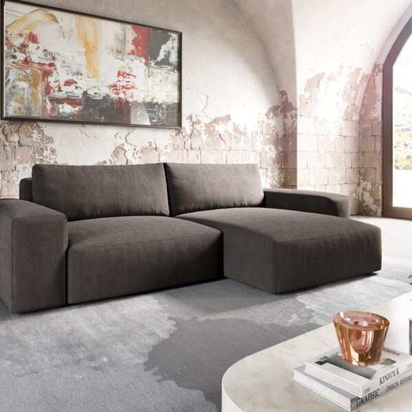 Rohová sedací souprava Lanzo XL 280×175 cm Mikrovlákno khaki Hnědá Recamiere Variabilní