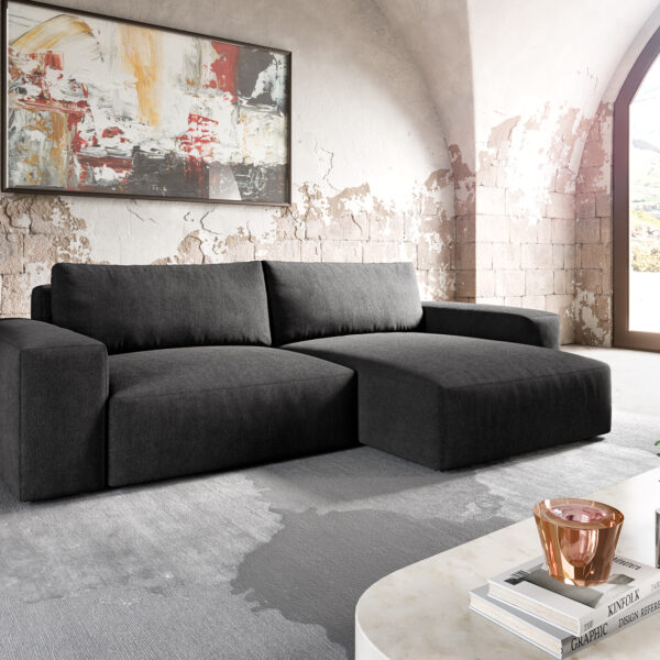 Rohová sedací souprava Lanzo XL 280×175 cm Mikrovlákno Černá Variabilní polohování