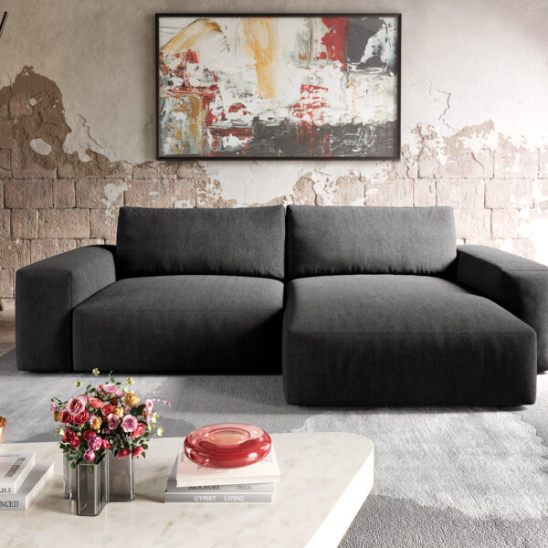 Rohová sedací souprava Lanzo XL 280×175 cm Mikrovlákno Černá Variabilní polohování