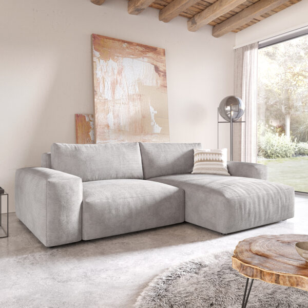 Rohová sedací souprava Lanzo XL 280×175 cm Manšestrová Stříbrno Šedá Variable Recamiere