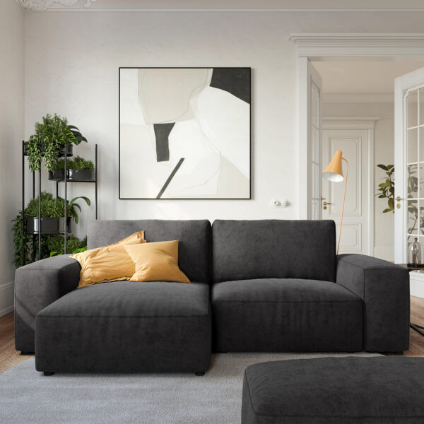 Rohová sedací souprava Lanzo L 260×160 cm Mikrovlákno Černá Recamiere Variable s taburetem