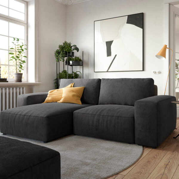 Rohová sedací souprava Lanzo L 260×160 cm Mikrovlákno Černá Recamiere Variable s taburetem