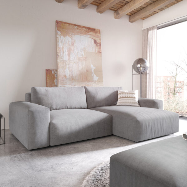 Rohová sedací souprava Lanzo XL 280×175 cm Mikrovlákno Šedá Recamiere Variable s taburetem