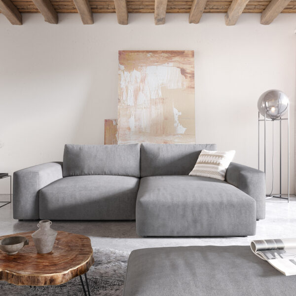 Rohová sedací souprava Lanzo XL 280×175 cm Mikrovlákno Šedá Recamiere Variable s taburetem