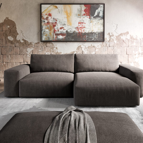Rohová sedací souprava Lanzo XL 280×175 cm mikrovlákno khaki Hnědá Recamiere Variable s taburetem