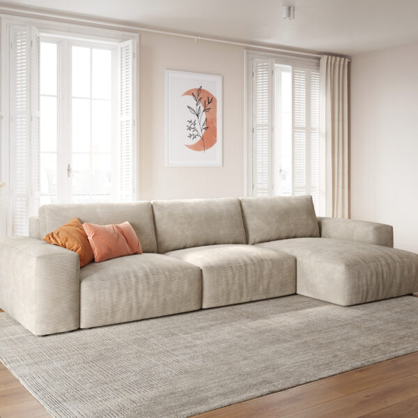 Rohová sedací souprava Lanzo XL 380×175 cm Manšestrová Béžová Variabilní polohování