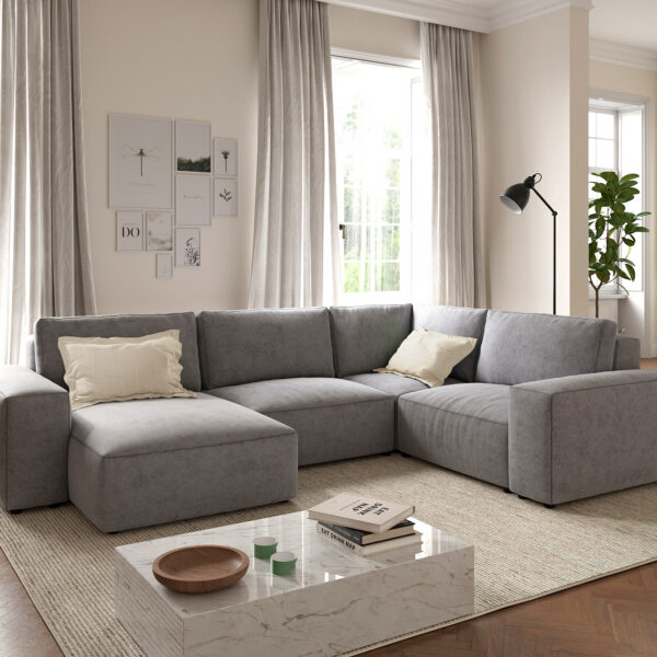 Sedací souprava Lanzo L 330×230 cm Mikrovlákno Šedá Recamiere Variabilní