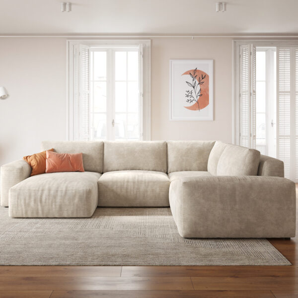 Sedací souprava Lanzo L 330×230 cm Manšestrová Béžová Recamiere variabilní