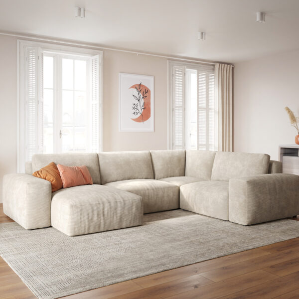 Sedací souprava Lanzo L 330×230 cm Manšestrová Béžová Recamiere variabilní