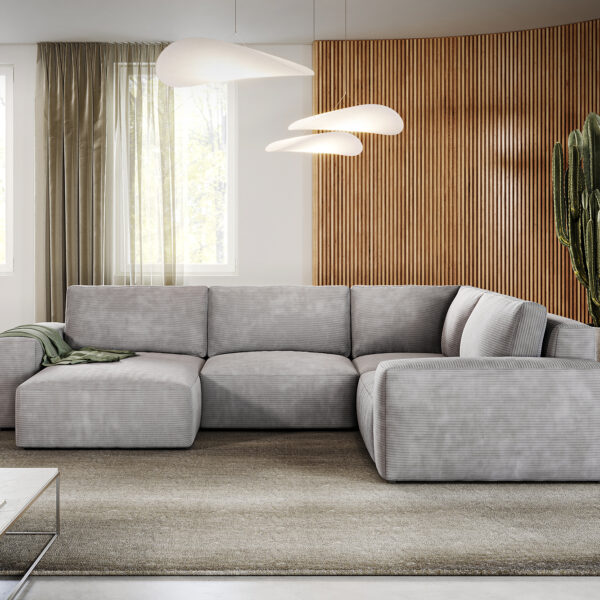 Sedací souprava Lanzo L 330×230 cm Manšestrová Stříbrno Šedá Recamiere Variabilní