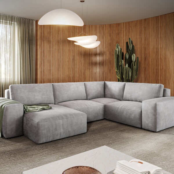 Sedací souprava Lanzo L 330×230 cm Manšestrová Stříbrno Šedá Recamiere Variabilní