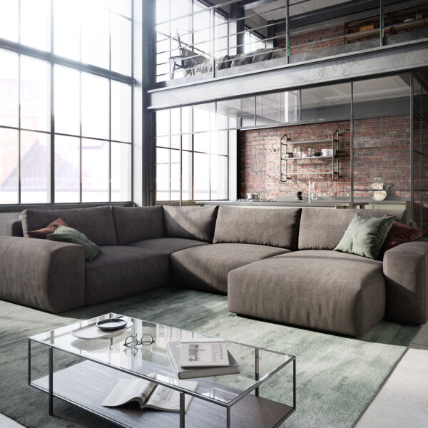 Sedací souprava Lanzo XL 370×260 cm mikrovlákno khaki Hnědá rekamery variabilní