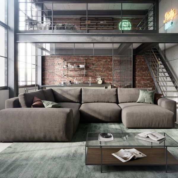 Sedací souprava Lanzo XL 370×260 cm mikrovlákno khaki Hnědá rekamery variabilní
