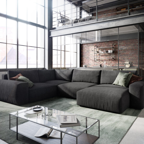 Sedací souprava Lanzo XL 370×260 cm mikrovlákno Černá variabilní