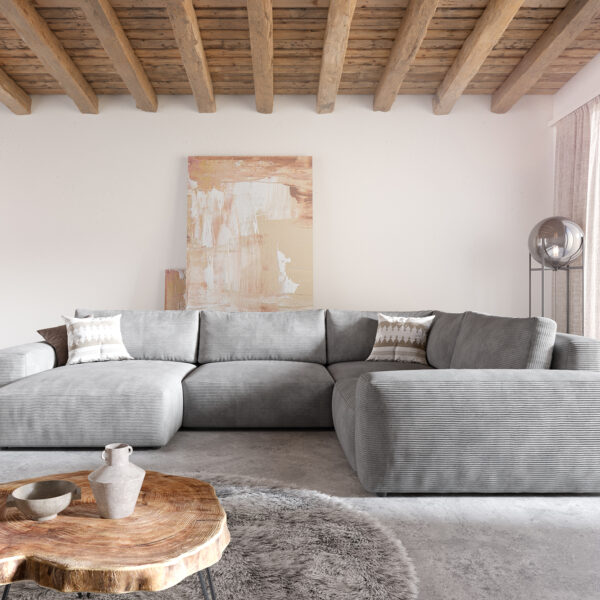 Pohovka ve tvaru U Lanzo XL 370×260 cm manšestr stříbrno-šedá variabilní