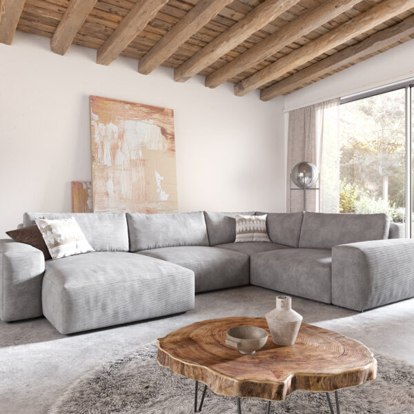 Pohovka ve tvaru U Lanzo XL 370×260 cm manšestr stříbrno-šedá variabilní