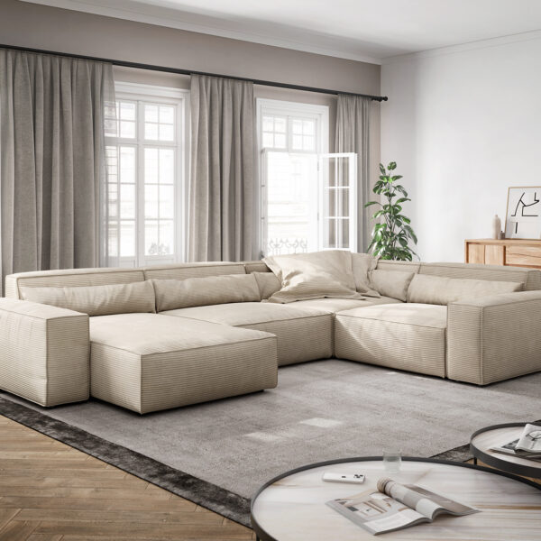 Pohovka ve tvaru U Sirpio XL 360×260 cm manšestr béžová variabilní
