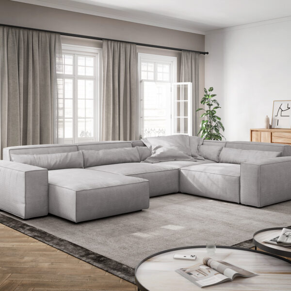 Sirpio XL Sedací souprava 360×260 cm Manšestrová Stříbrná Šedá Variabilní