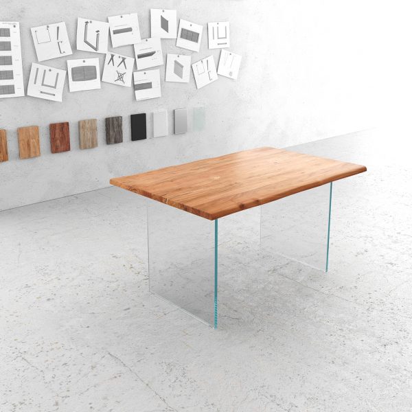 Jídelní stůl Edge 140×90 cm přírodní akácie sklo podnož