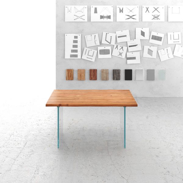 Jídelní stůl Edge 140×90 cm přírodní akácie sklo podnož