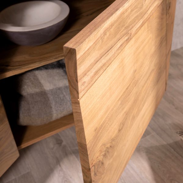 Designový příborník Wyatt 175 cm Akácie přírodní 3D look top nerezová ocel