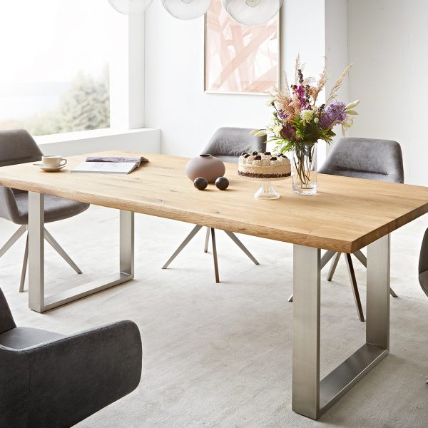 Jídelní stůl Edge 200×100 cm přírodní dub nerezová ocel úzká