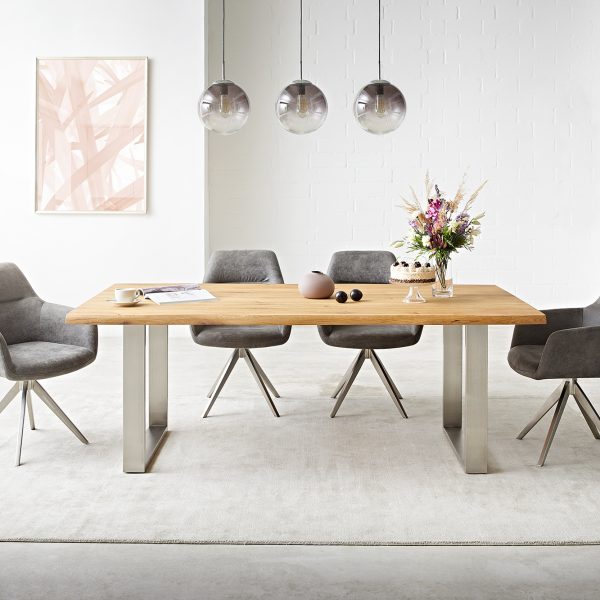 Jídelní stůl Edge 200×100 cm přírodní dub nerezová ocel úzká