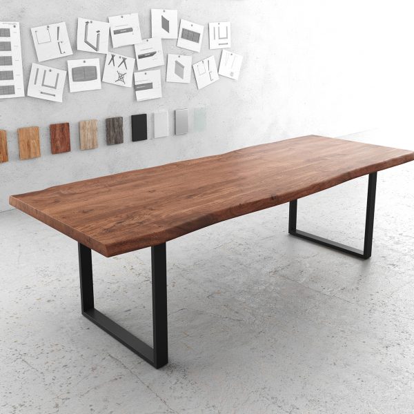 Jídelní stůl Edge 260×100 cm XL hnědá akácie kov černý nepravidelná hrana