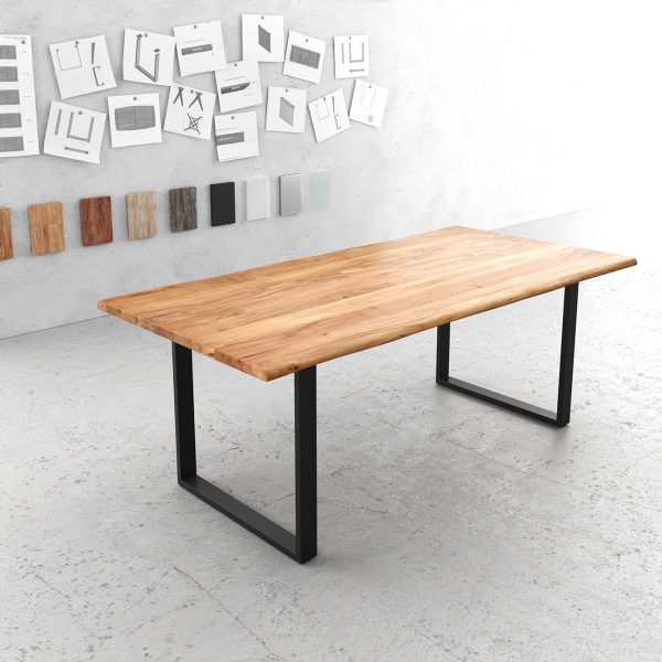 Jídelní stůl Edge 200×100 cm přírodní akácie černý kov nepravidelná hrana