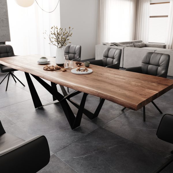 Jídelní stůl Edge 300×100 XL hnědá akácie plochá ocel černá