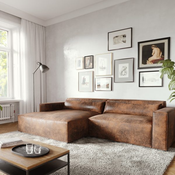 Rohová pohovka Brom 260×150 cm hnědé otoman z umělé kůže levá