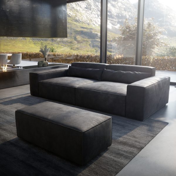 Velká pohovka Sirpio XL 270×125 cm umělá kůže antracitová s taburetem