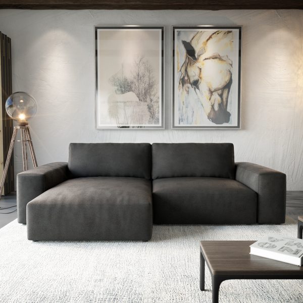 Rohová sedací souprava Lanzo XL 280×180 cm Umělá kůže Vintage Anthracite Recamiere Variabilní