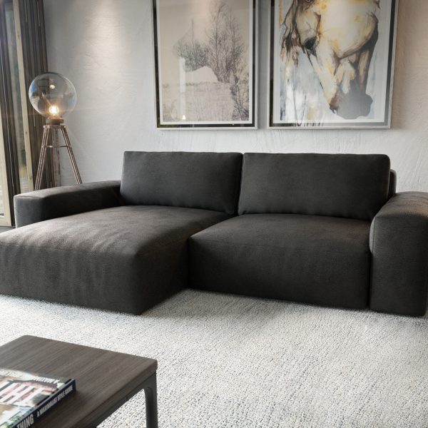 Rohová sedací souprava Lanzo XL 280×180 cm Umělá kůže Vintage Anthracite Recamiere Variabilní
