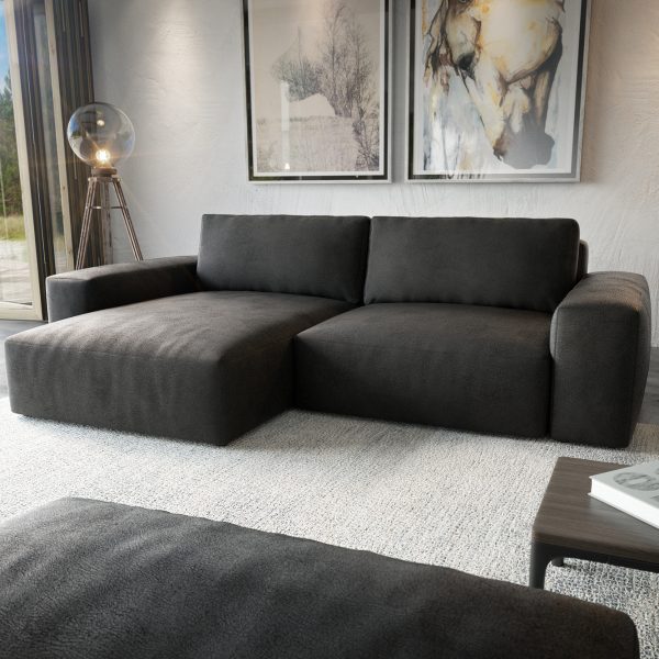 Rohová sedací souprava Lanzo XL 280×180 cm Umělá kůže Vintage Anthracite Recamiere Variable s taburetem