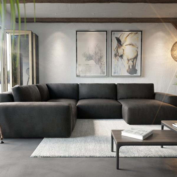 Obývací souprava Lanzo XL 370×260 cm umělá kůže vintage antracitová rekodifikace variabilní